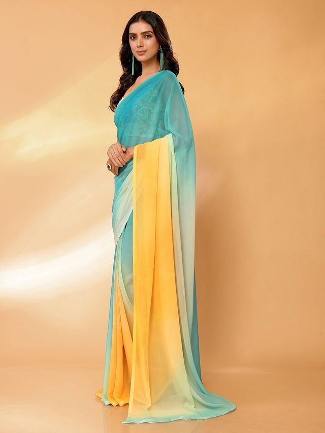 Ready-to-Wear Ombre Georgette Saree with Attached Blouse Piece [ Export Quality ]