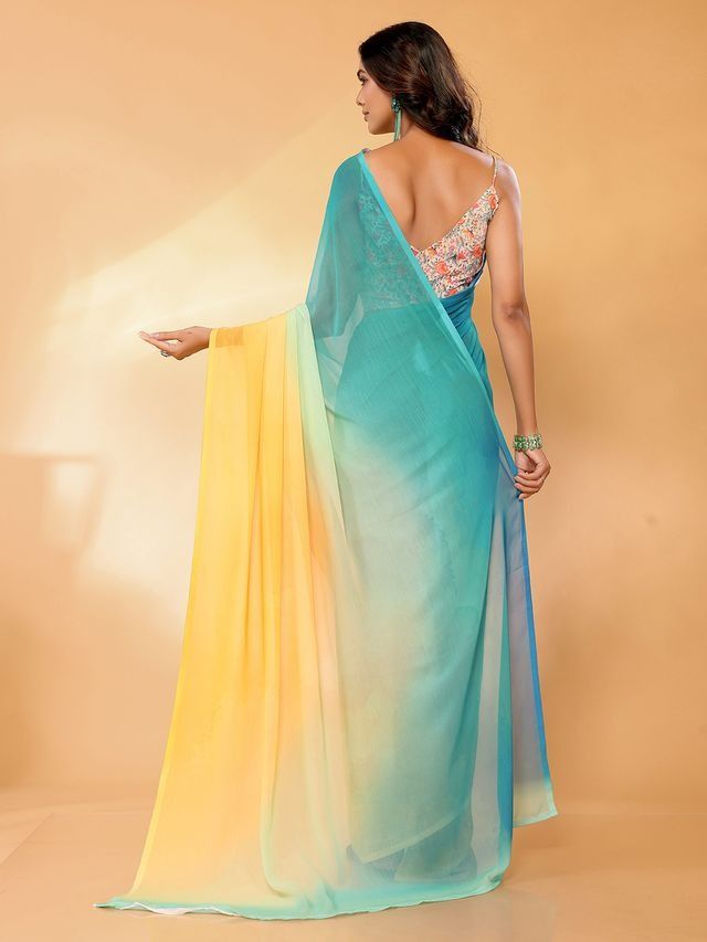 Ready-to-Wear Ombre Georgette Saree with Attached Blouse Piece [ Export Quality ]