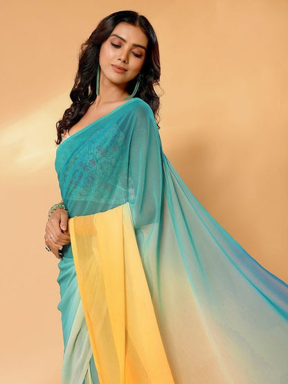 Ready-to-Wear Ombre Georgette Saree with Attached Blouse Piece [ Export Quality ]