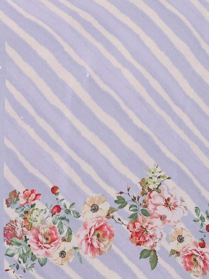 Ready-to-Wear Lavender Floral & Striped Georgette Saree with Attached Blouse Piece [ Export Quality ]