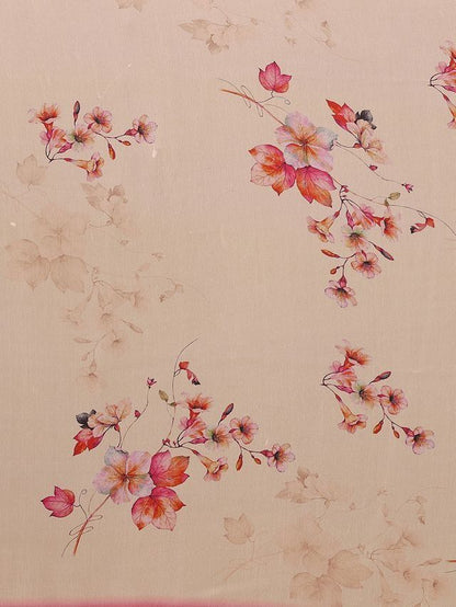 Ready-to-Wear Cream & Pastel Blue Floral Printed Georgette Saree with Attached Blouse Piece [ Export Quality ]