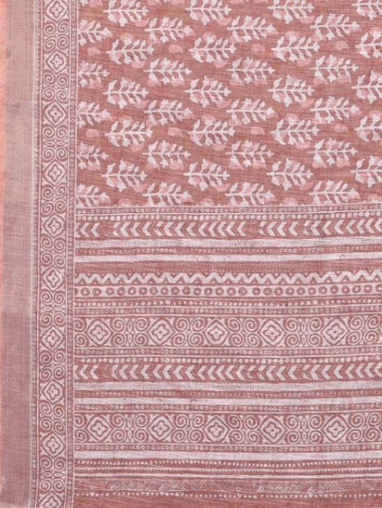 Light Rusty Pink Handloom Cotton blend Saree with Attached Blouse Piece [ Export Quality]