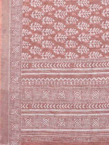 Light Rusty Pink Handloom Cotton blend Saree with Attached Blouse Piece [ Export Quality]