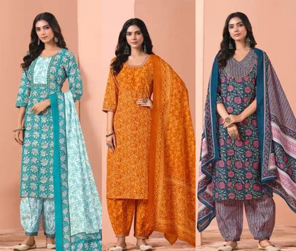 Elegant & Comfortable Cotton 3 Pcs Punjabi Suit with Dupatta & Pathani Salwar [ Export Quality]