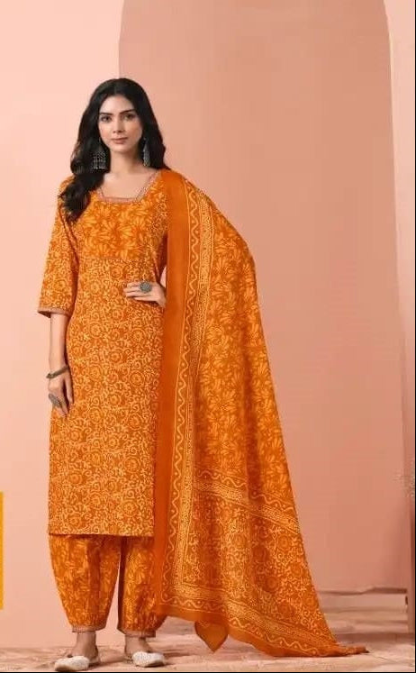 Elegant & Comfortable Cotton 3 Pcs Punjabi Suit with Dupatta & Pathani Salwar [ Export Quality]