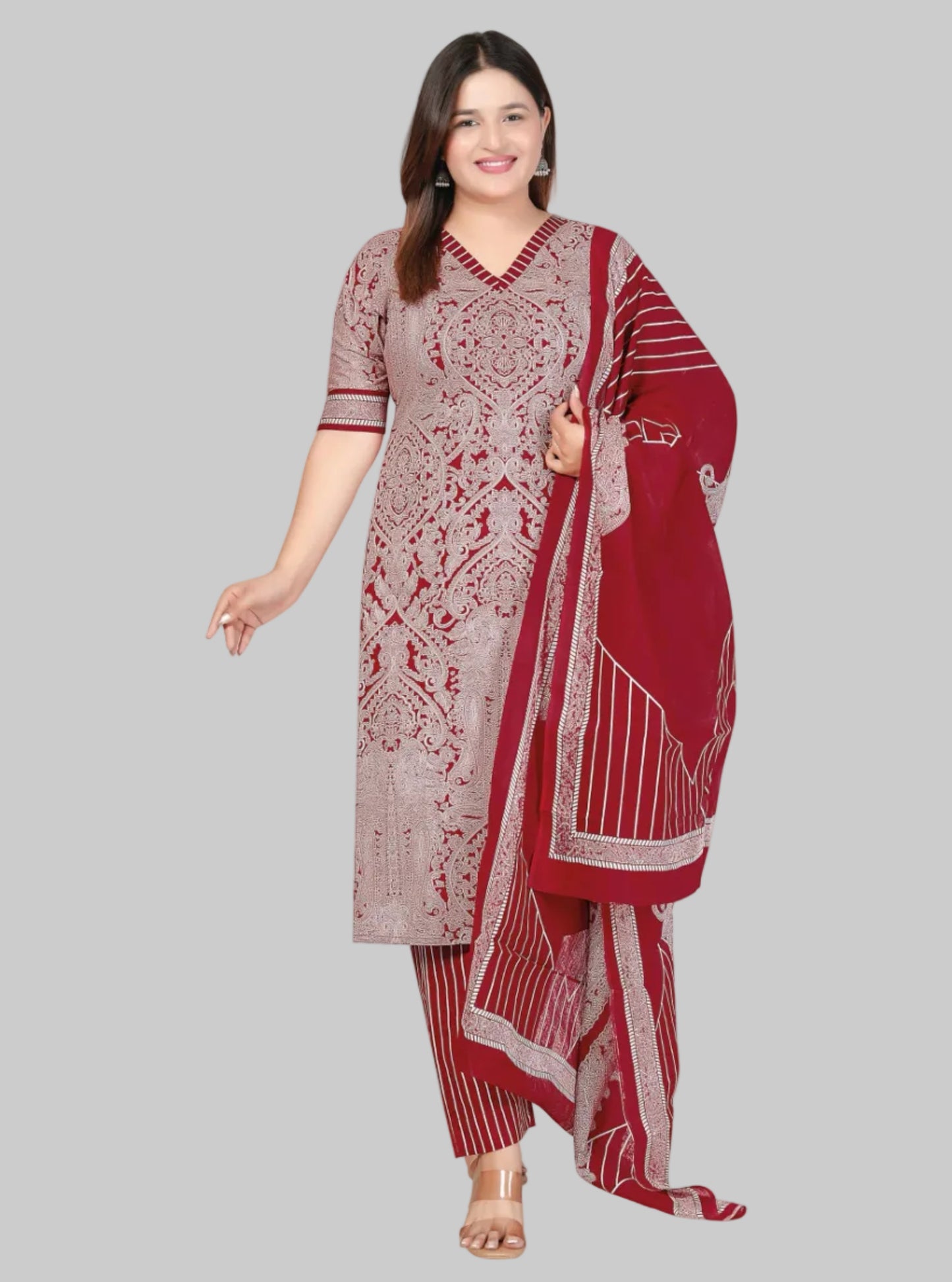 [Ready Stock]  Plus Size Comfortable Cotton 3 Pcs Punjabi Suit With Dupatta [ Export Quality]