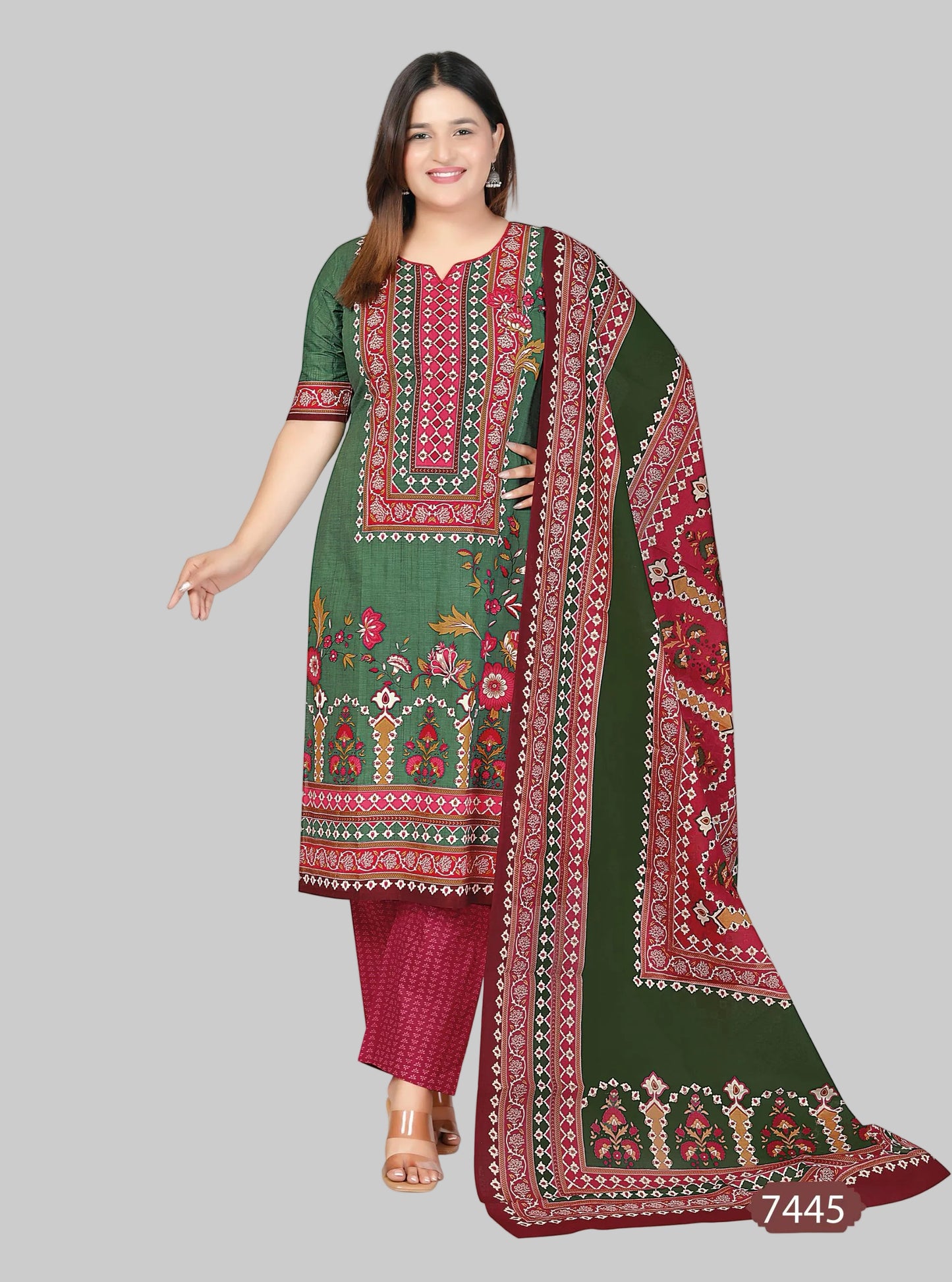 Plus Size Cotton 3 Pcs Punjabi Suit With Dupatta [ Export Quality]