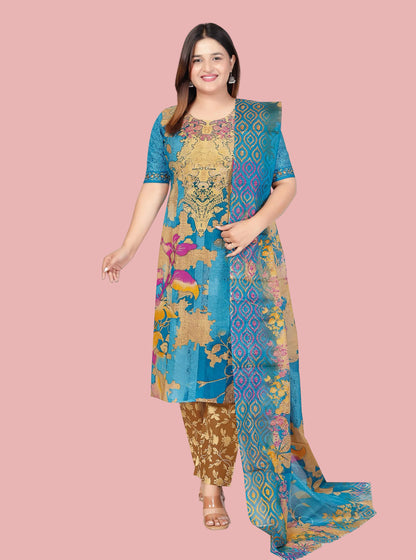 [Ready Stock]  Plus Size Comfortable Cotton 3 Pcs Punjabi Suit With Dupatta [ Export Quality]