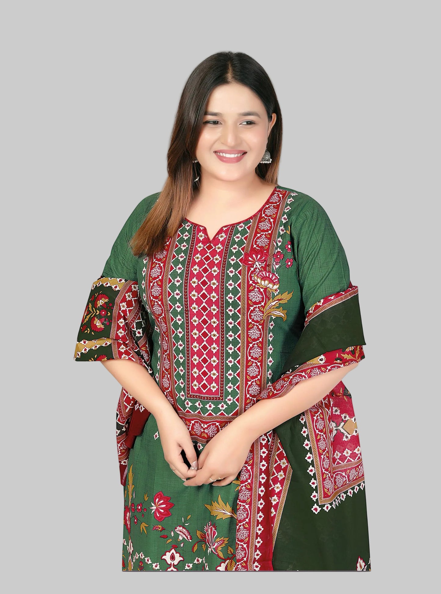 Plus Size Cotton 3 Pcs Punjabi Suit With Dupatta [ Export Quality]