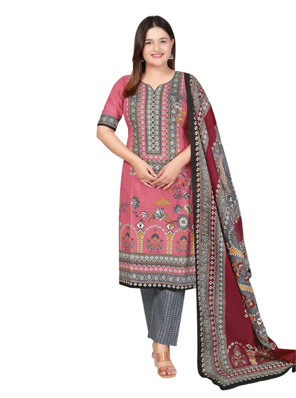 Plus Size Cotton 3 Pcs Punjabi Suit With Dupatta [ Export Quality]