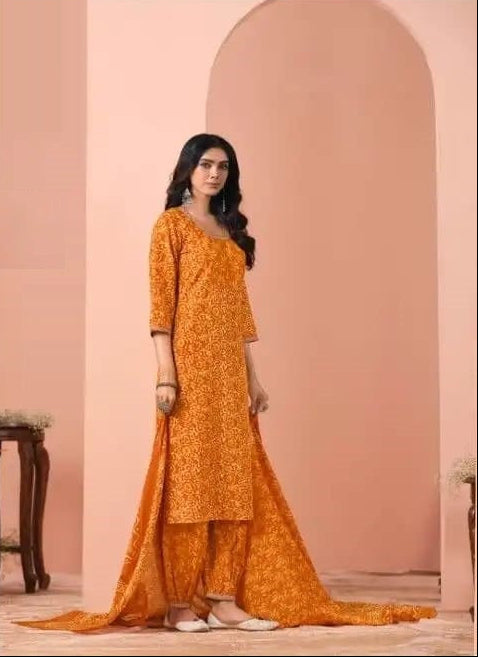 Elegant & Comfortable Cotton 3 Pcs Punjabi Suit with Dupatta & Pathani Salwar [ Export Quality]