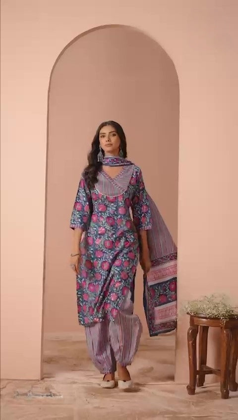 Elegant & Comfortable Cotton 3 Pcs Punjabi Suit with Dupatta & Pathani Salwar [ Export Quality]