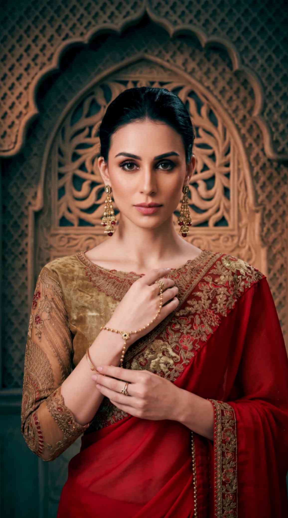 Ruby Red Satin Saree with Brocade Designer Blouse Piece [ Export Quality ]