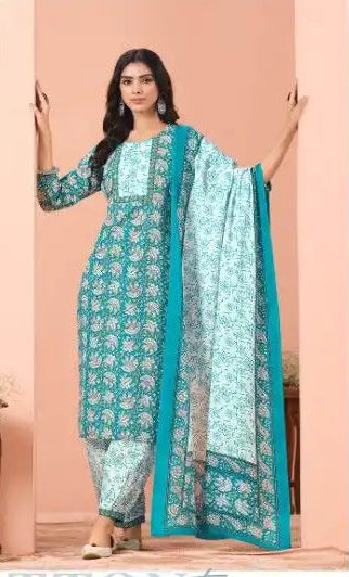 Elegant & Comfortable Cotton 3 Pcs Punjabi Suit with Dupatta & Pathani Salwar [ Export Quality]