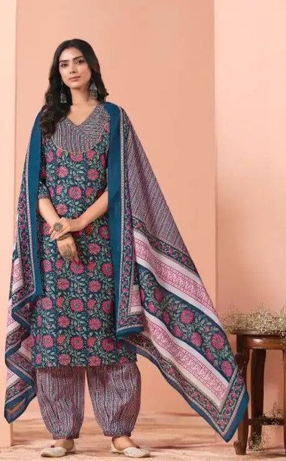 Elegant & Comfortable Cotton 3 Pcs Punjabi Suit with Dupatta & Pathani Salwar [ Export Quality]