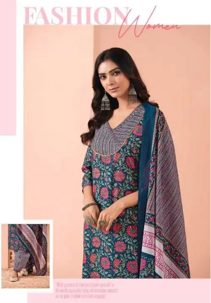 Elegant & Comfortable Cotton 3 Pcs Punjabi Suit with Dupatta & Pathani Salwar [ Export Quality]