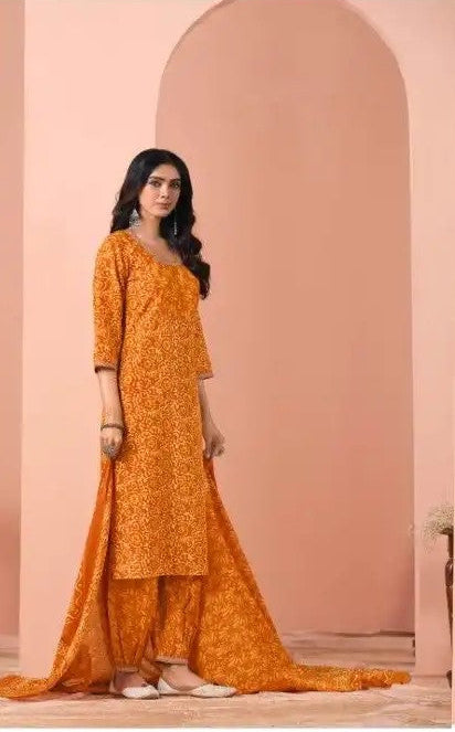 Elegant & Comfortable Cotton 3 Pcs Punjabi Suit with Dupatta & Pathani Salwar [ Export Quality]